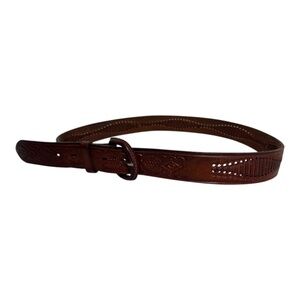 Vintage Leather Belt Brown Hecho En Mexico Tooled Lace Weave Size 40 Western